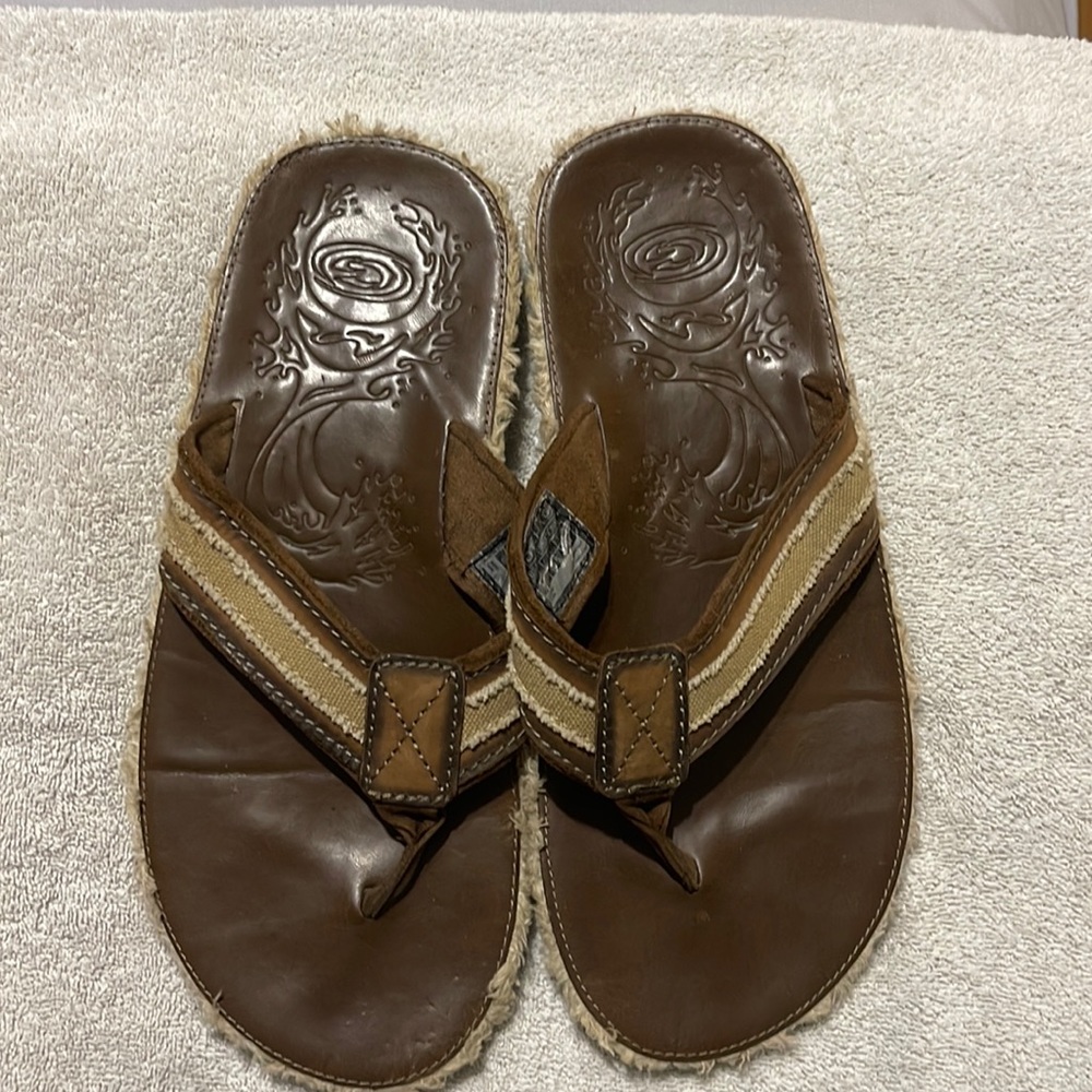 Mens Brown Gotcha Flip Flops Size 10